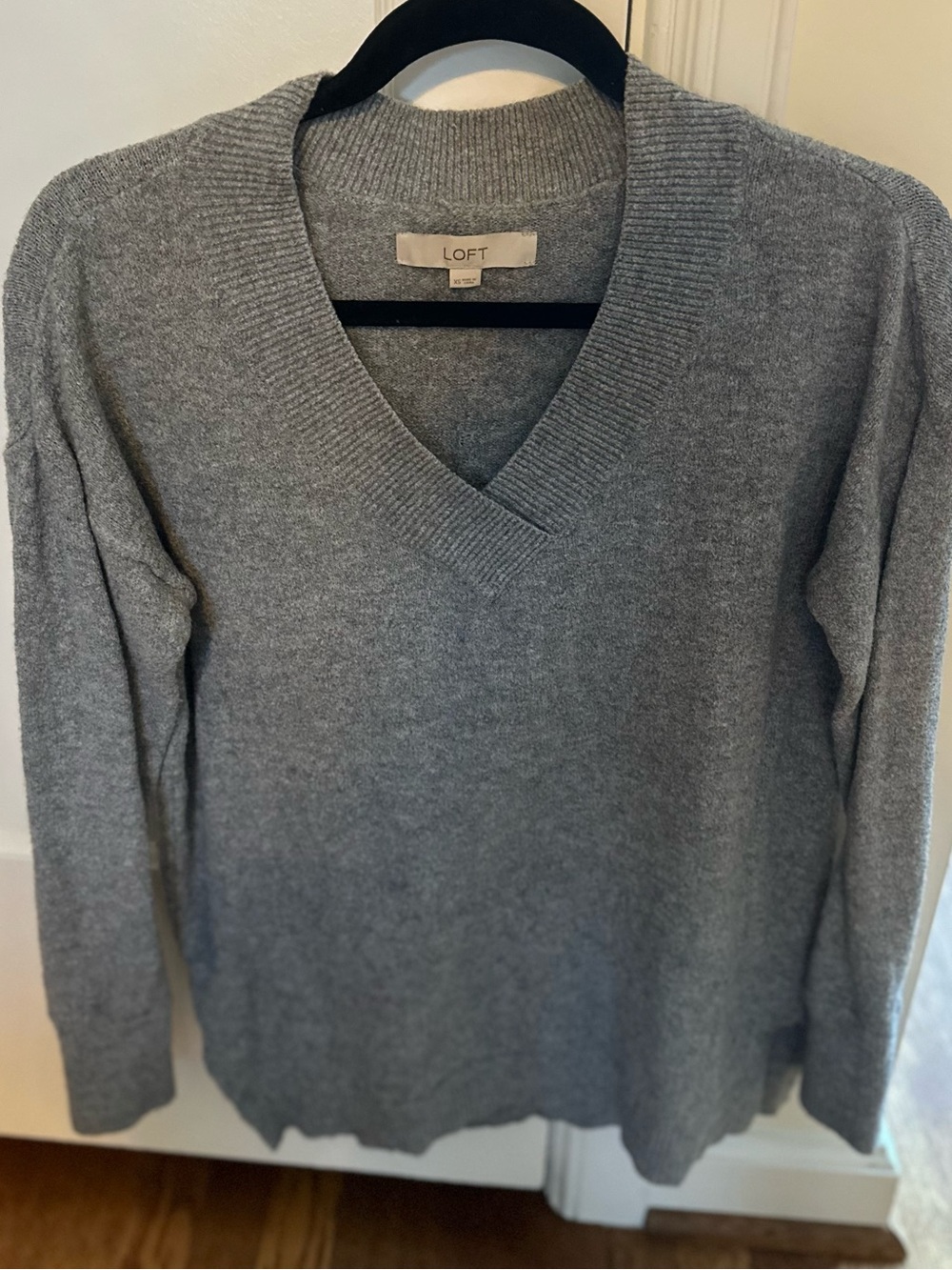 LOFT Heather Gray V-Neck Knit Sweater